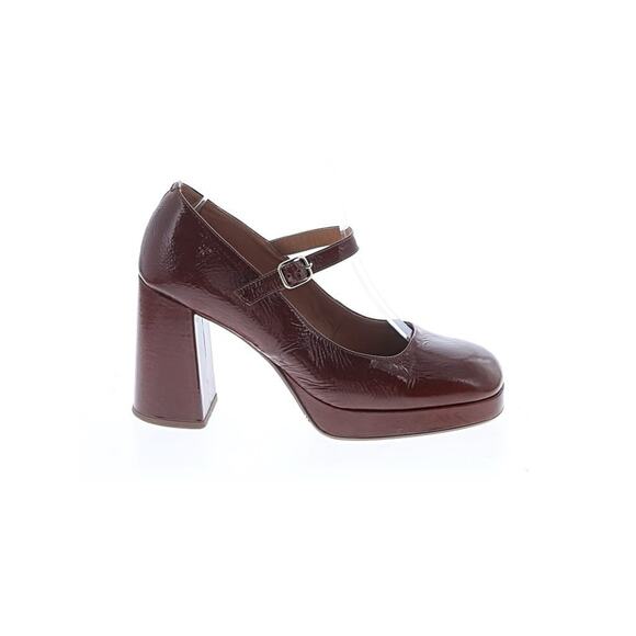 Sezane Georgia High Mary Jane Strap Heels Red Burgundy Leather 40 - Picture 2 of 4